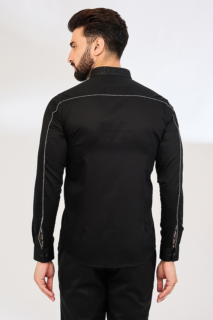 Black Cotton Party Wear Shirt by Abkasa at Pernia's Pop Up Shop
