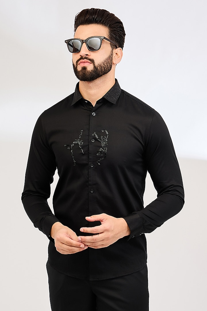 Black Cotton Party Wear Shirt by Abkasa at Pernia's Pop Up Shop