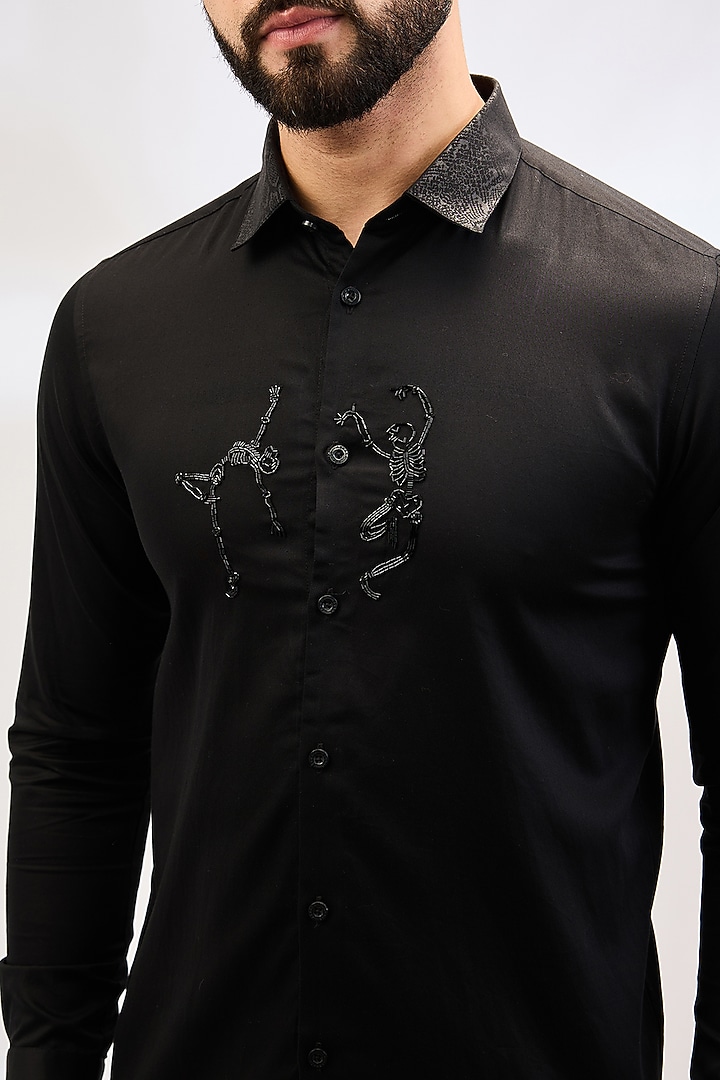 Black Cotton Party Wear Shirt by Abkasa at Pernia's Pop Up Shop