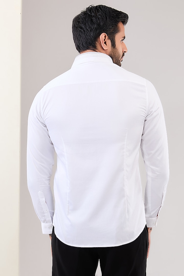 White Cotton Thread Hand Embroidered Party Wear Shirt by Abkasa at Pernia's Pop Up Shop