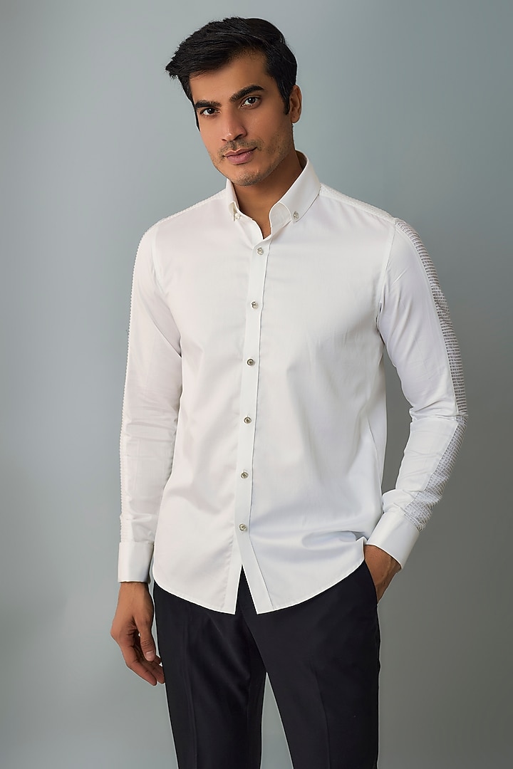 White Cotton Party Wear Shirt by Abkasa at Pernia's Pop Up Shop