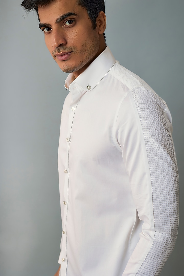 White Cotton Party Wear Shirt by Abkasa at Pernia's Pop Up Shop