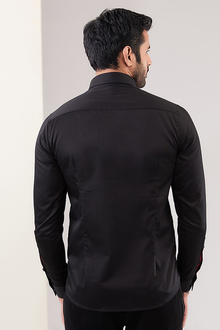 Black Cotton Thread Hand Embroidered Party Wear Shirt by Abkasa at Pernia's Pop Up Shop