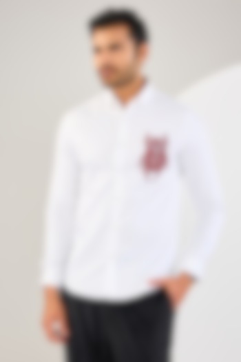 White Cotton Thread Hand Embroidered Shirt by Abkasa at Pernia's Pop Up Shop