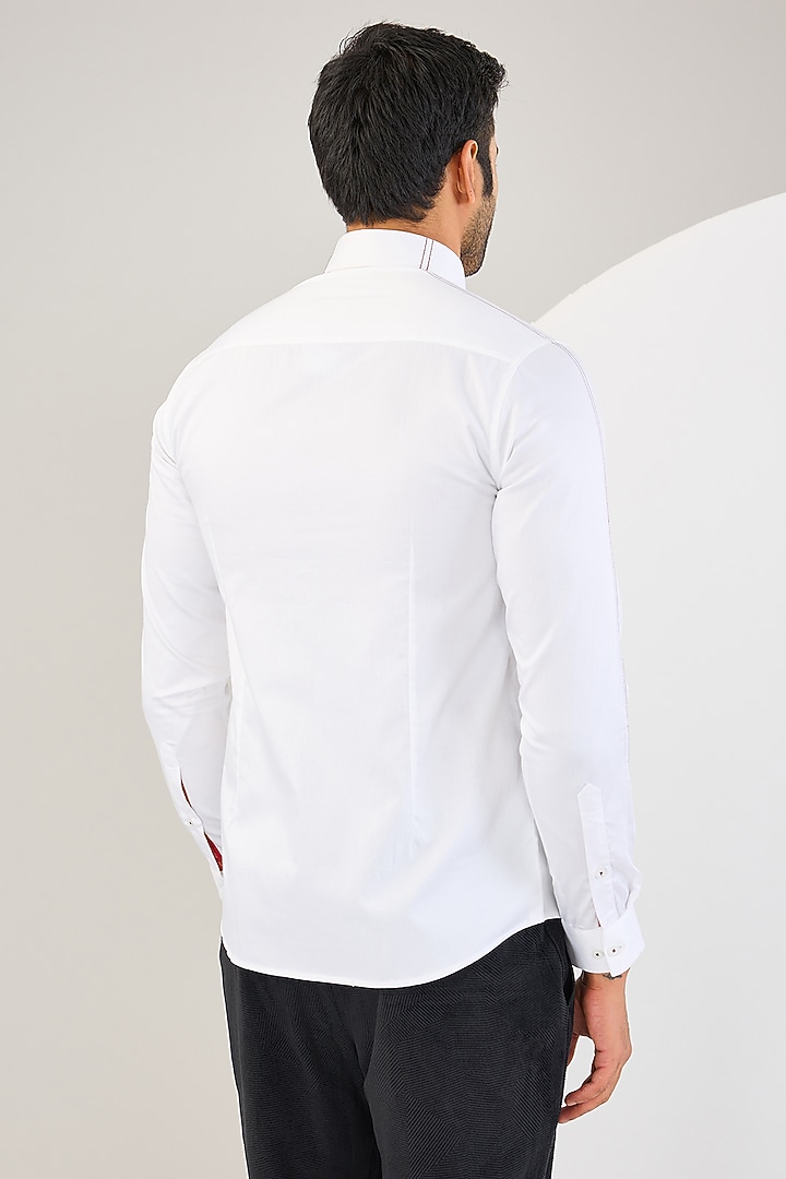 White Cotton Thread Hand Embroidered Shirt by Abkasa at Pernia's Pop Up Shop