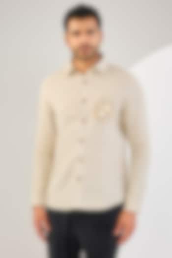 Beige Cotton Thread Hand Embroidered Shirt by Abkasa at Pernia's Pop Up Shop
