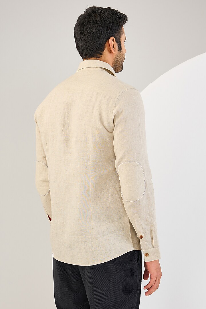 Beige Cotton Thread Hand Embroidered Shirt by Abkasa at Pernia's Pop Up Shop