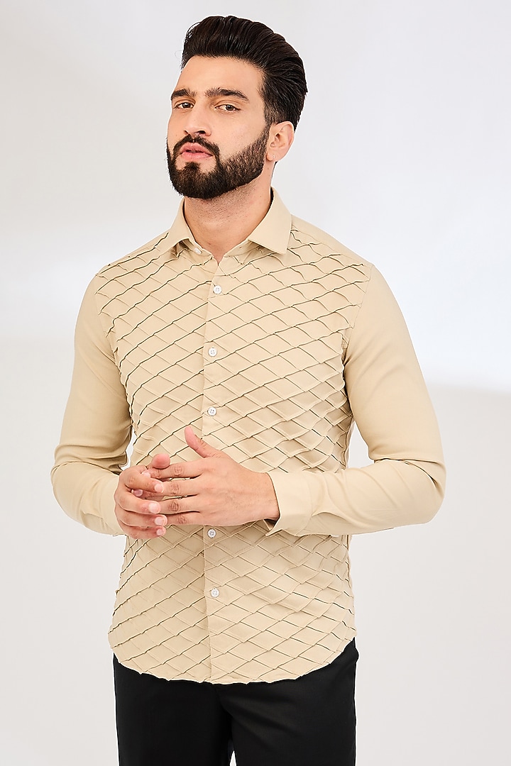 Beige Cotton Shirt by Abkasa at Pernia's Pop Up Shop