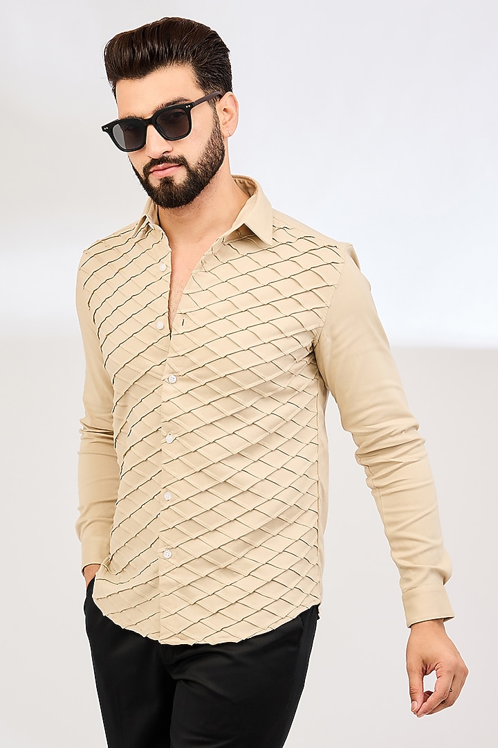 Beige Cotton Shirt by Abkasa at Pernia's Pop Up Shop