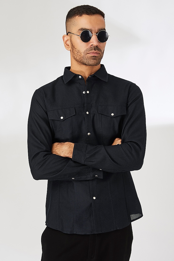 Black Cotton Party Wear Shirt by Abkasa at Pernia's Pop Up Shop