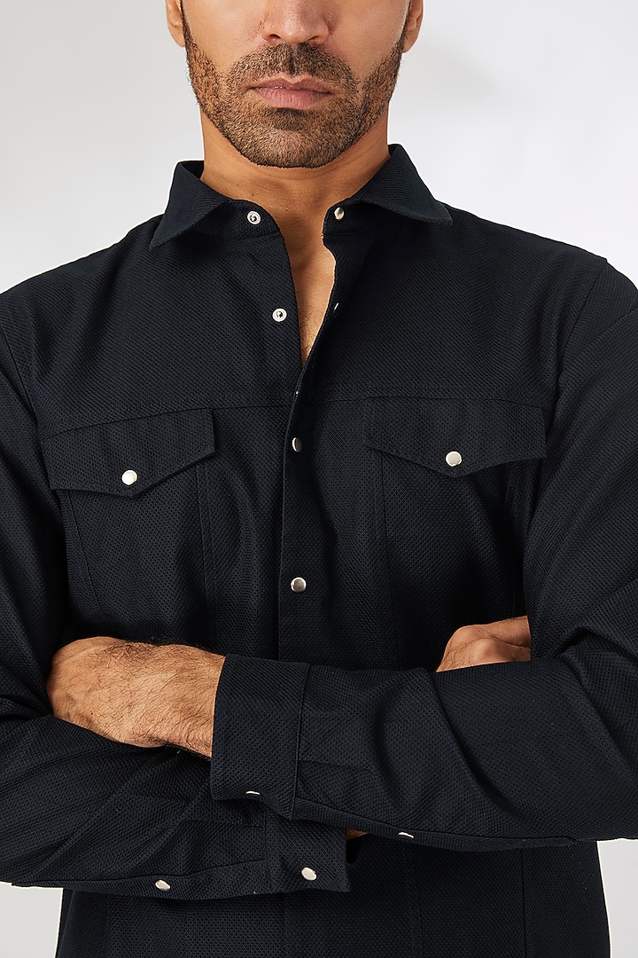 Black Cotton Party Wear Shirt by Abkasa at Pernia's Pop Up Shop