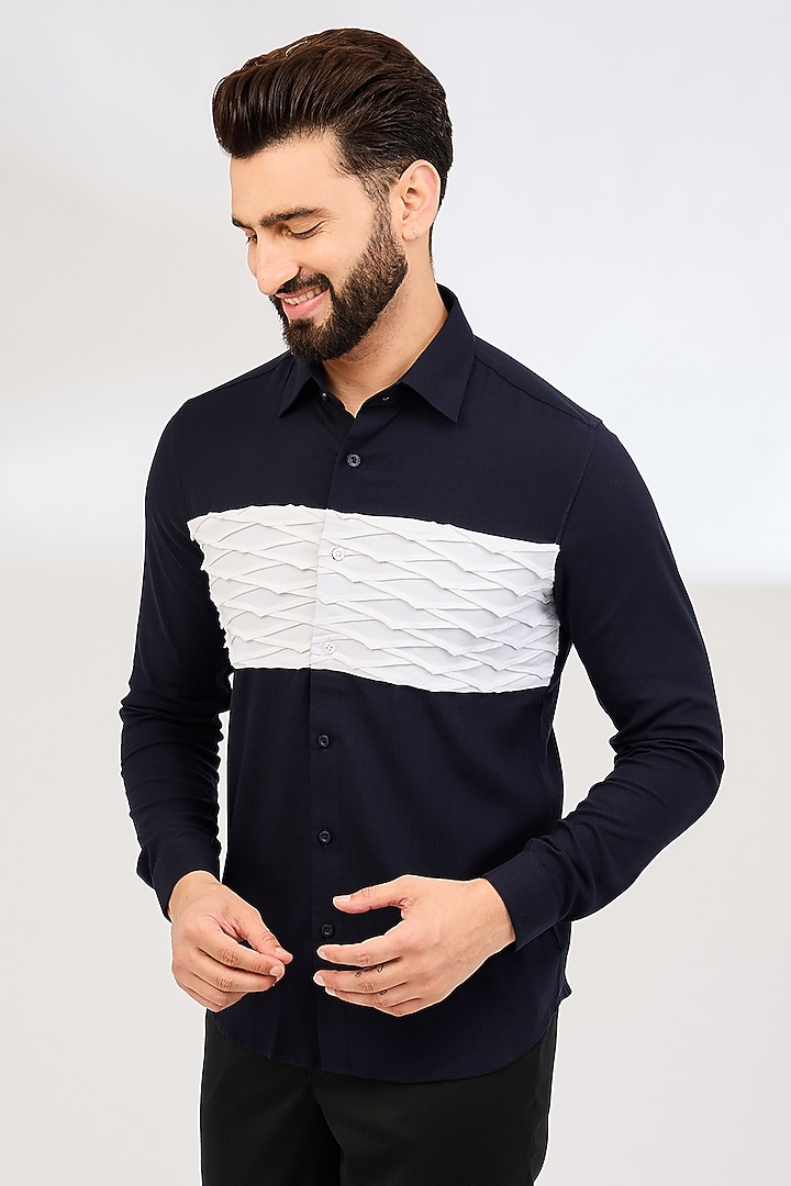 Navy Blue Cotton Shirt by Abkasa at Pernia's Pop Up Shop