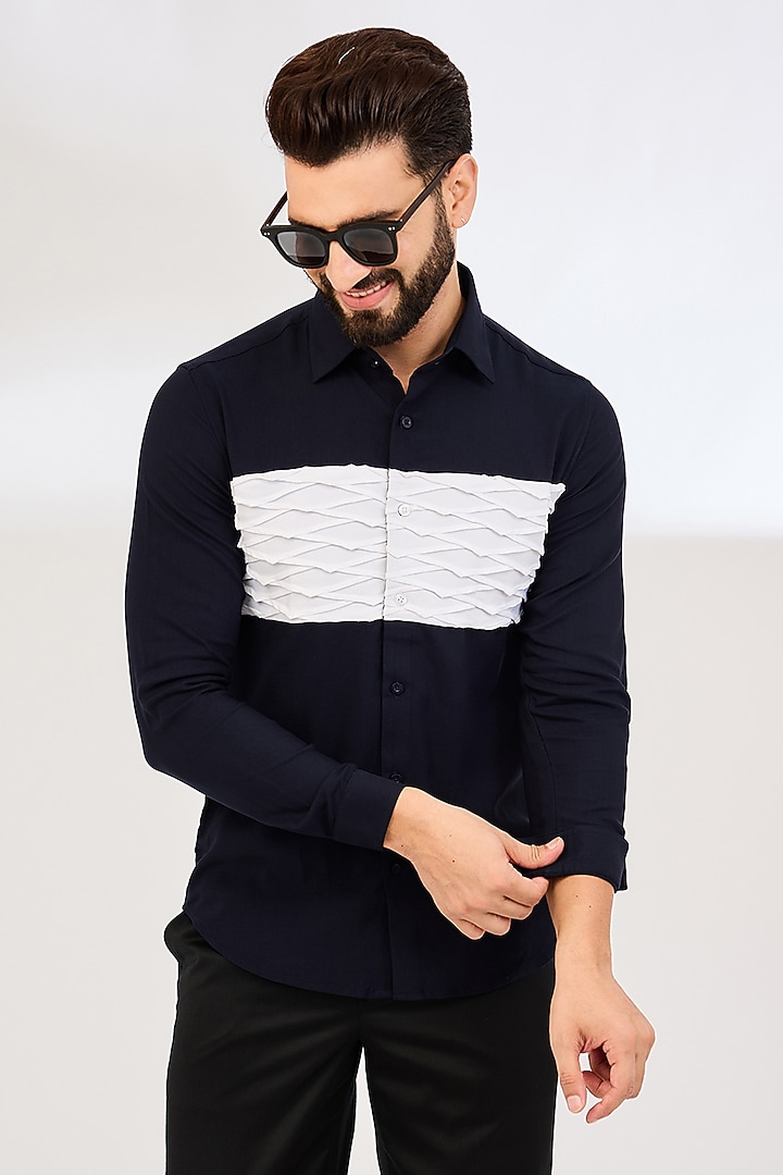 Navy Blue Cotton Shirt by Abkasa at Pernia's Pop Up Shop