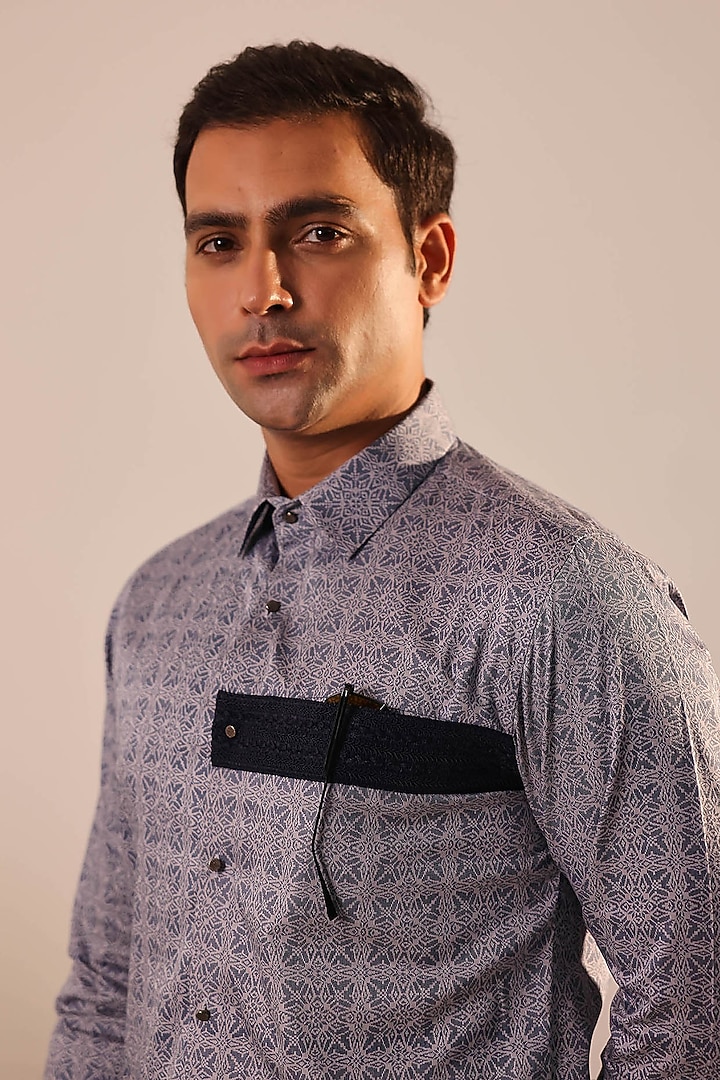 Blue Cotton Printed Summer Shirt by Abkasa at Pernia's Pop Up Shop