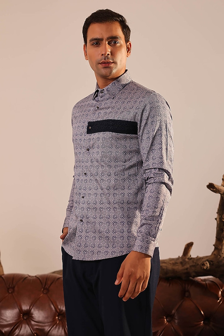 Blue Cotton Printed Summer Shirt by Abkasa at Pernia's Pop Up Shop