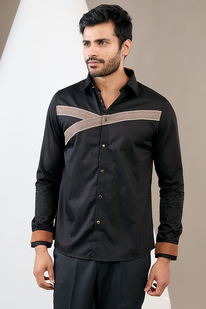 Black Cotton Party Wear Shirt by Abkasa at Pernia's Pop Up Shop