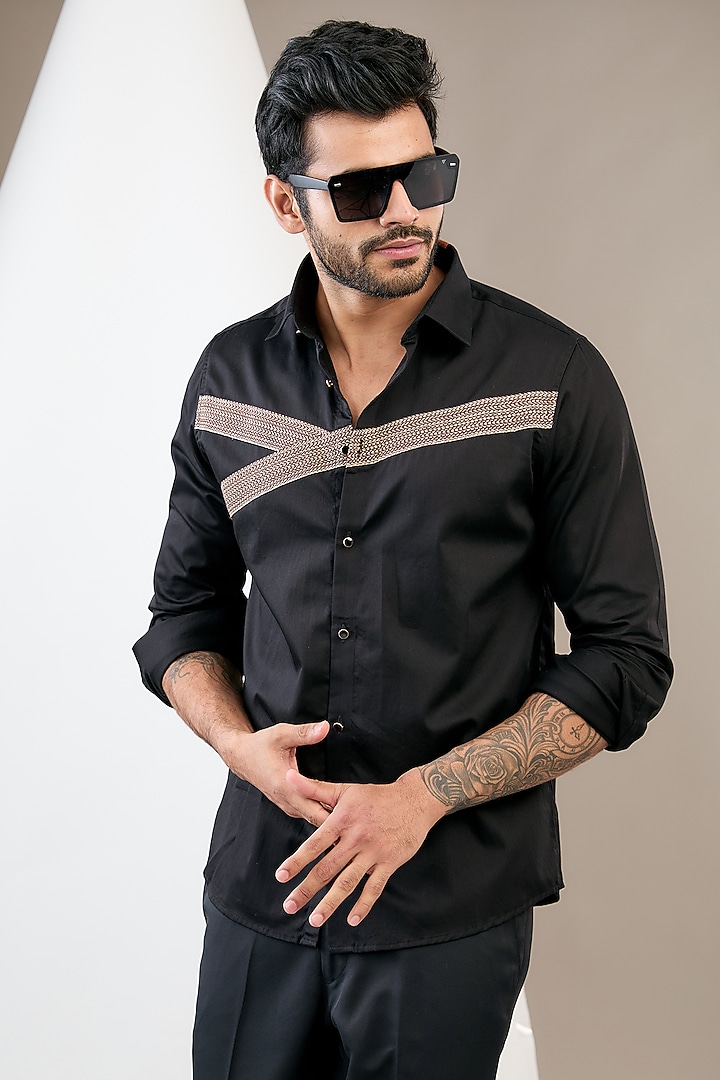 Black Cotton Party Wear Shirt by Abkasa at Pernia's Pop Up Shop
