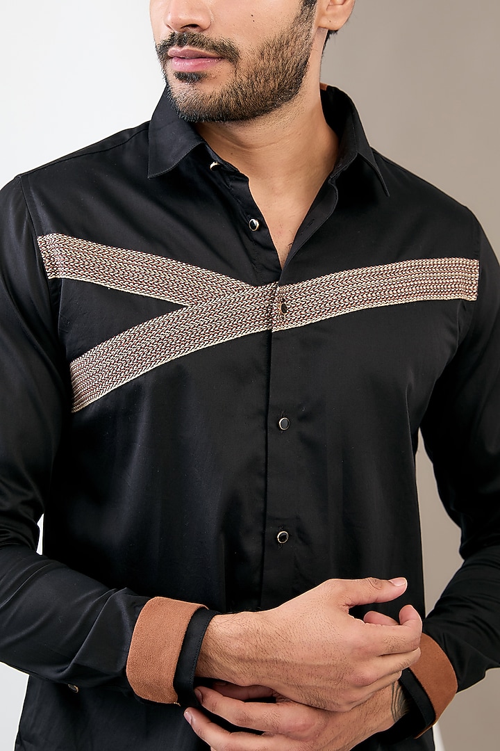 Black Cotton Party Wear Shirt by Abkasa at Pernia's Pop Up Shop