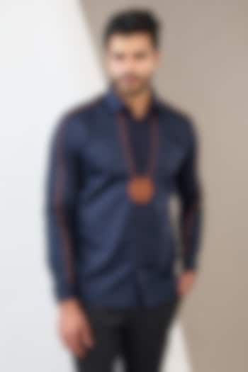 Navy Blue Cotton Party Wear Shirt by Abkasa at Pernia's Pop Up Shop