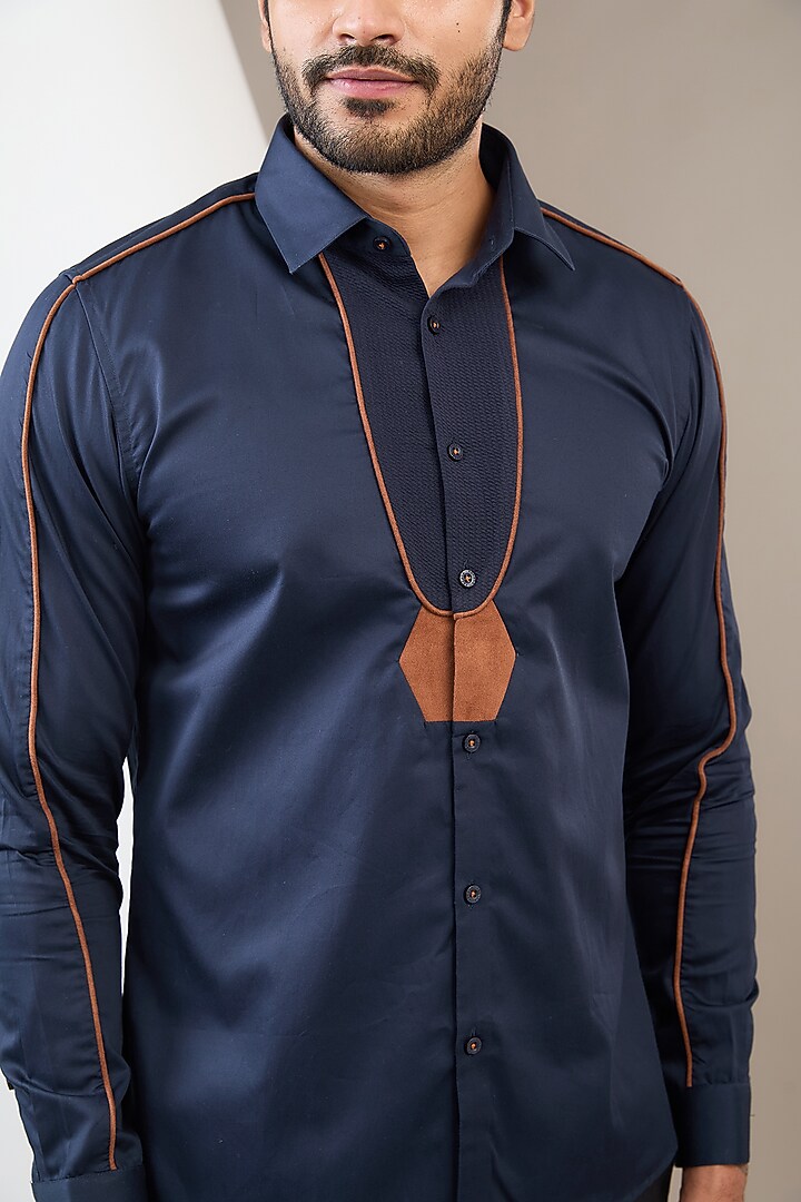 Navy Blue Cotton Party Wear Shirt by Abkasa at Pernia's Pop Up Shop