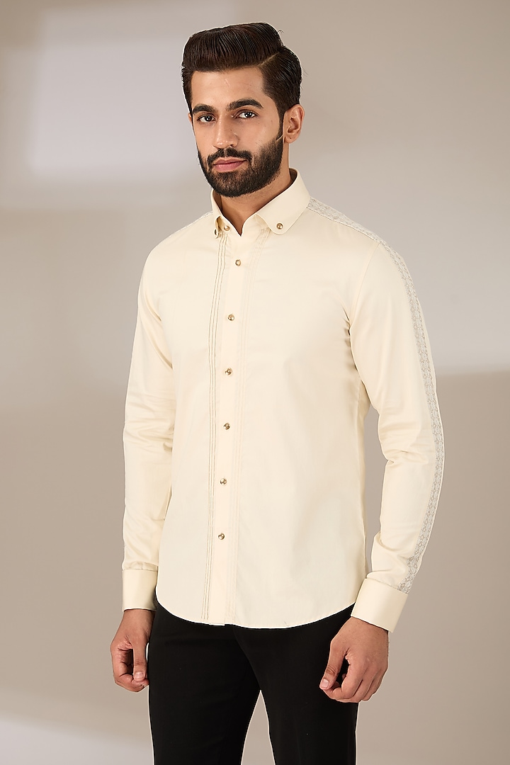 Cream Cotton Shirt by Abkasa