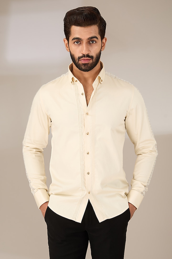 Cream Cotton Party Wear Shirt by Abkasa at Pernia's Pop Up Shop