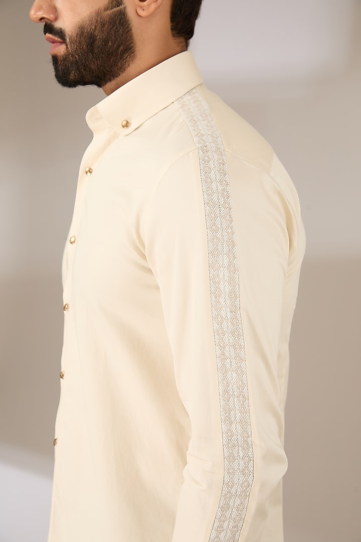 Cream Cotton Party Wear Shirt by Abkasa at Pernia's Pop Up Shop