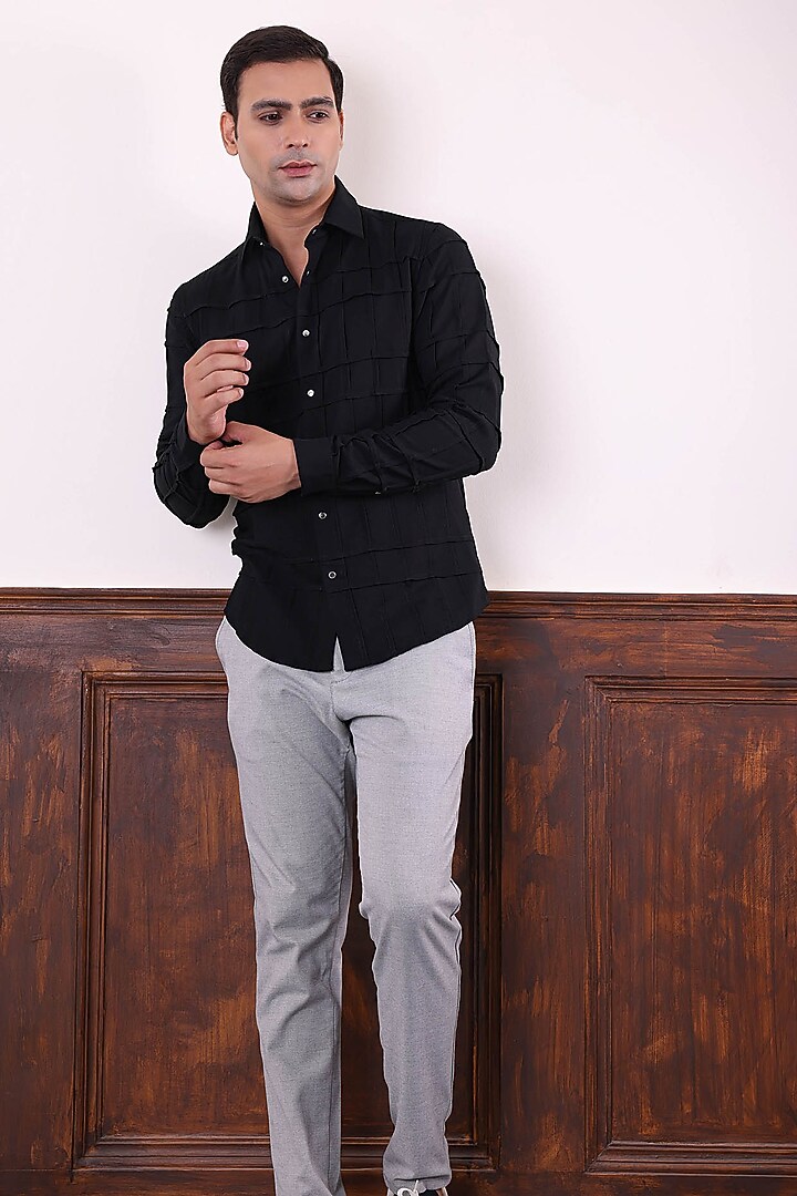 Black Poly Viscose Party Wear Shirt by Abkasa at Pernia's Pop Up Shop
