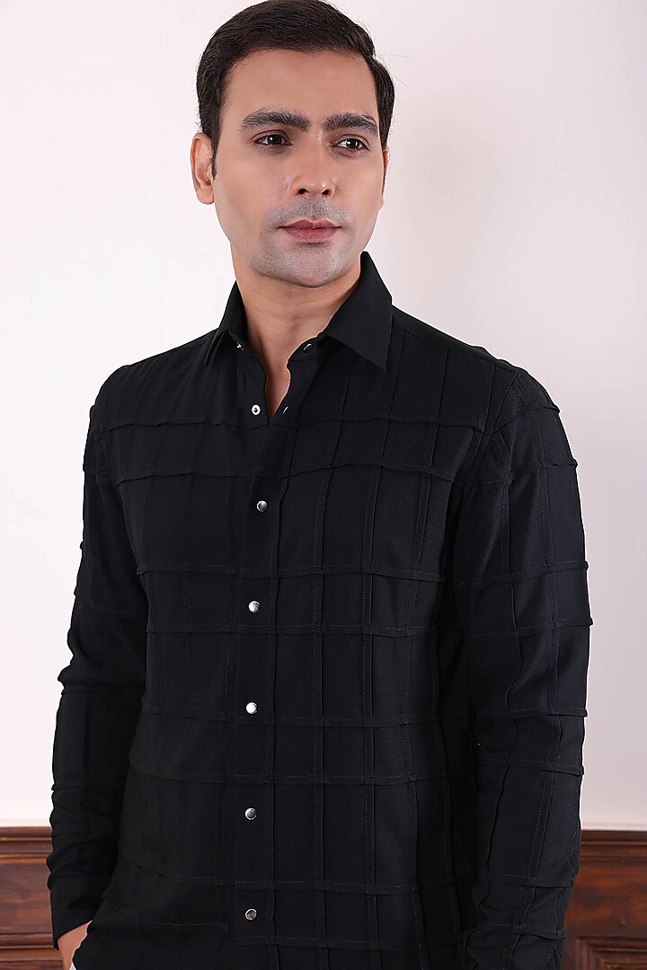 Black Poly Viscose Party Wear Shirt by Abkasa at Pernia's Pop Up Shop