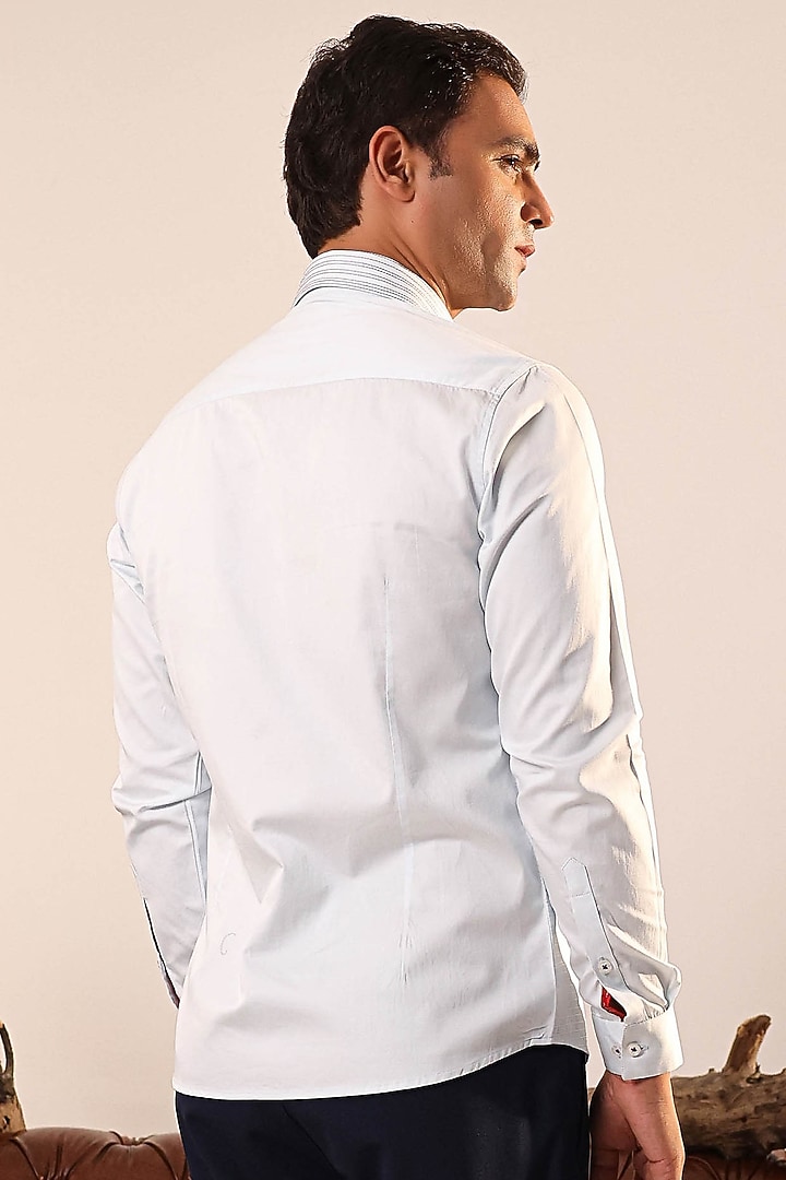 Light Blue Cotton Hand Embroidered Party Wear Shirt by Abkasa at Pernia's Pop Up Shop