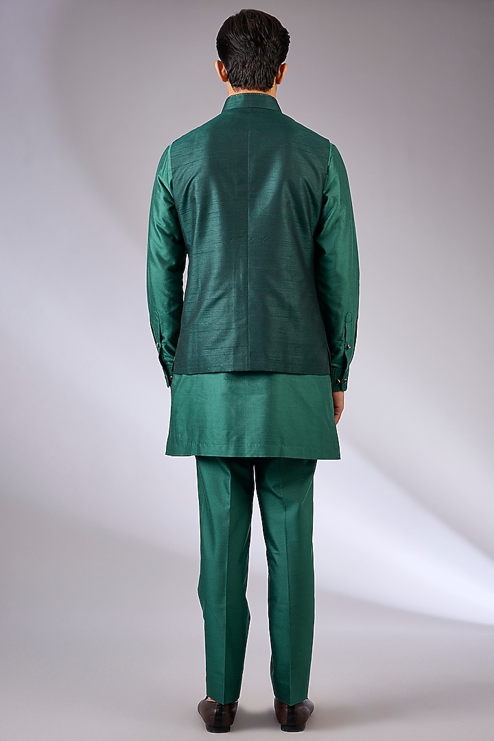 Moss Green Silk Nehru Jacket Set by Abkasa at Pernia's Pop Up Shop