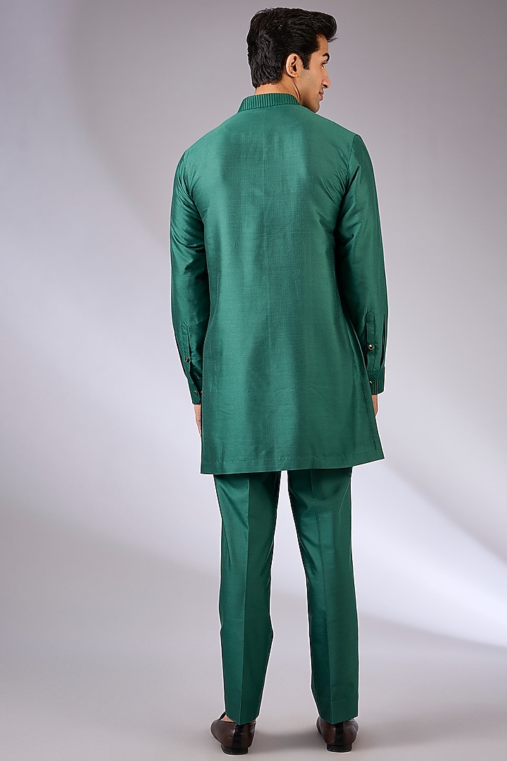 Moss Green Silk Nehru Jacket Set by Abkasa at Pernia's Pop Up Shop