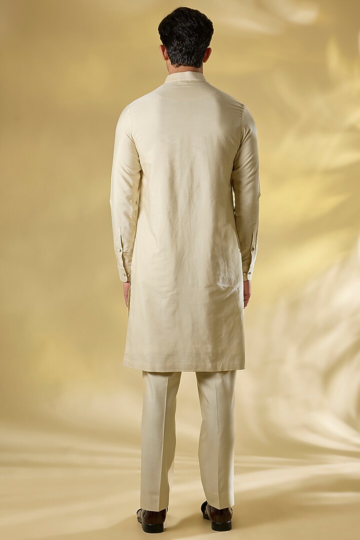 Beige Silk Nehru Jacket Set by Abkasa at Pernia's Pop Up Shop