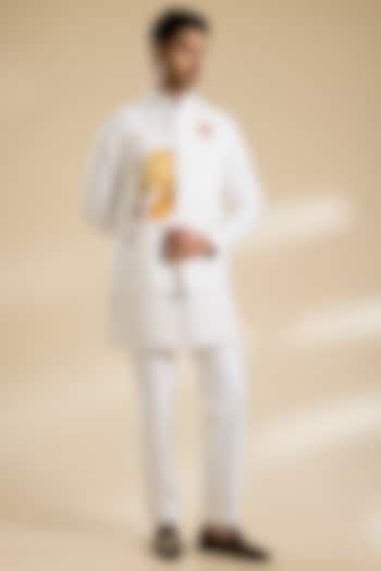 White Cotton Silk Nehru Jacket Set by Abkasa