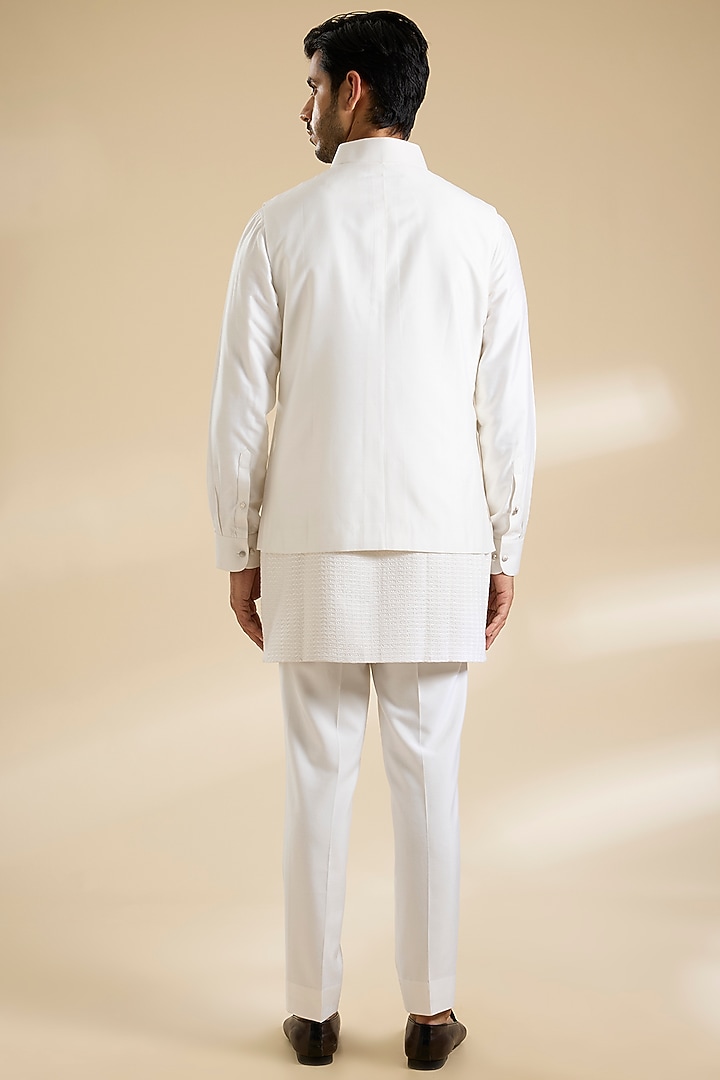 White Cotton Silk Nehru Jacket Set by Abkasa at Pernia's Pop Up Shop