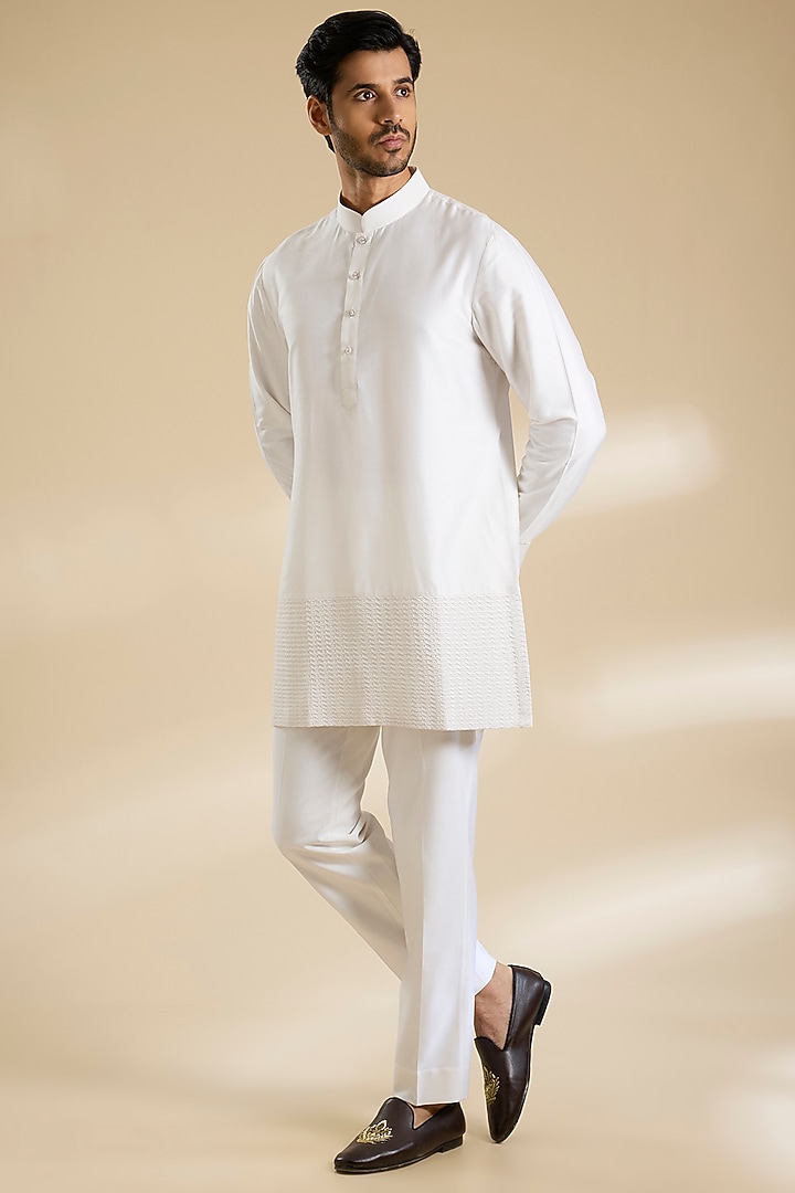 White Cotton Silk Nehru Jacket Set by Abkasa at Pernia's Pop Up Shop
