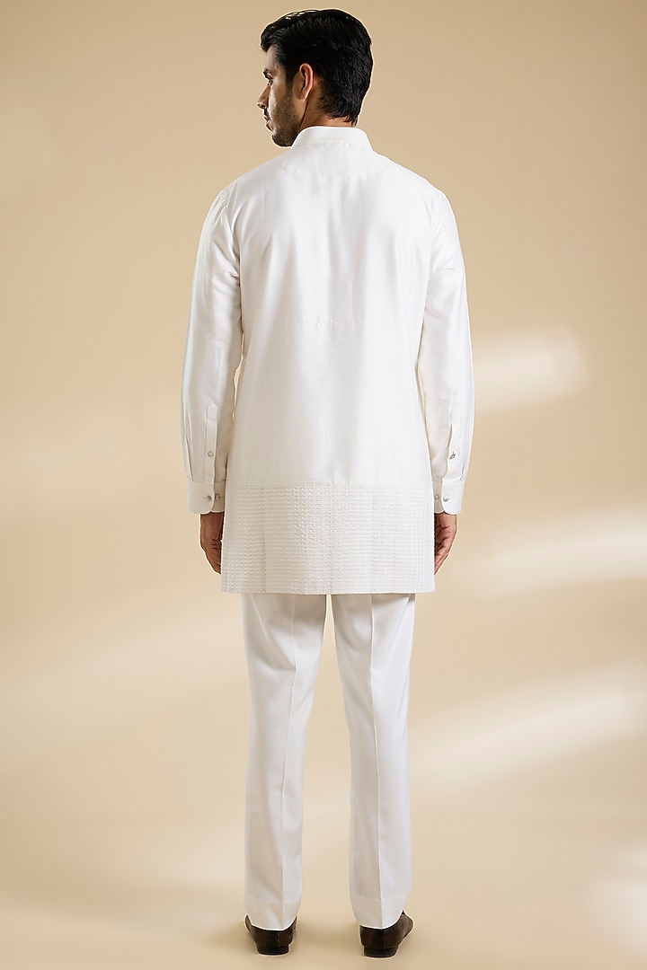 White Cotton Silk Nehru Jacket Set by Abkasa at Pernia's Pop Up Shop