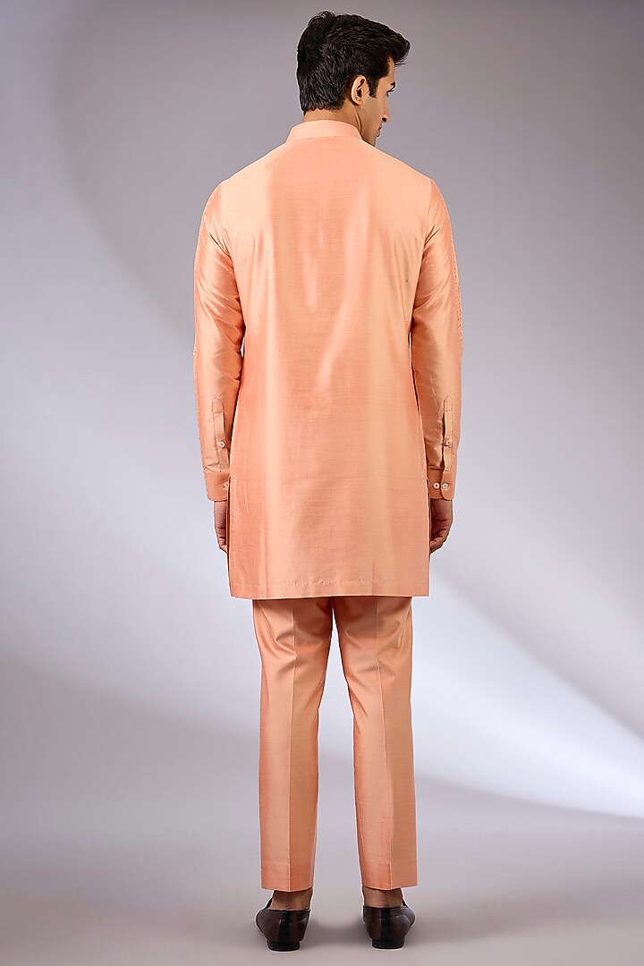 Tangerine Orange Silk Nehru Jacket Set by Abkasa at Pernia's Pop Up Shop