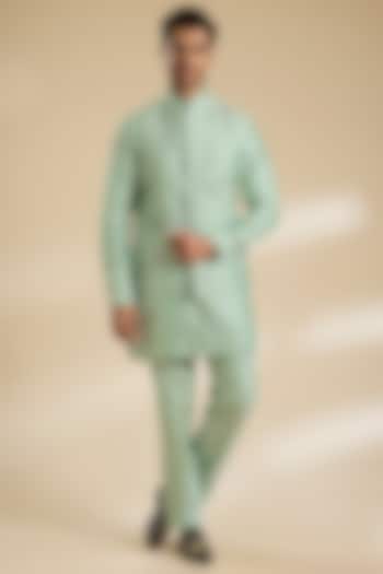 Pista Green Cotton Silk Nehru Jacket Set by Abkasa