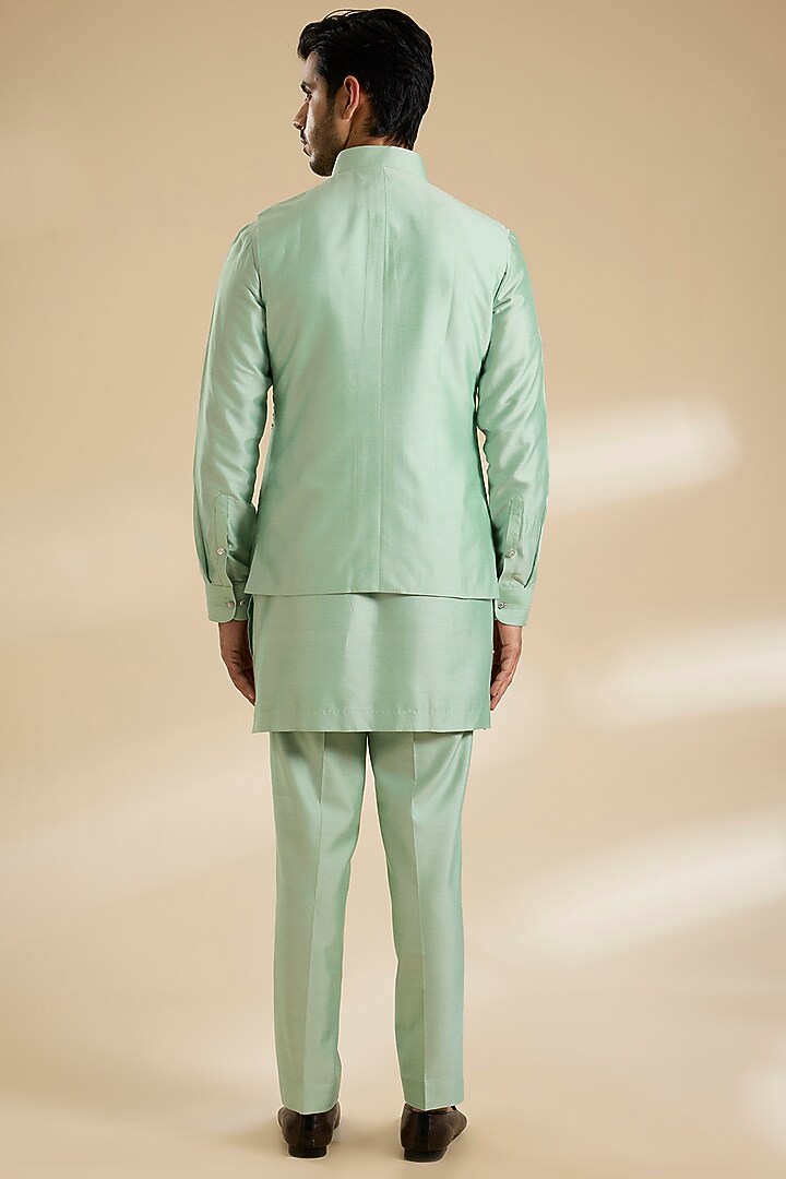 Pista Green Cotton Silk Nehru Jacket Set by Abkasa at Pernia's Pop Up Shop
