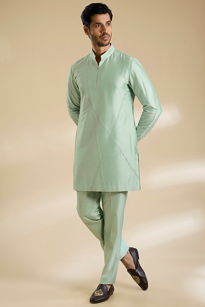 Pista Green Cotton Silk Nehru Jacket Set by Abkasa at Pernia's Pop Up Shop