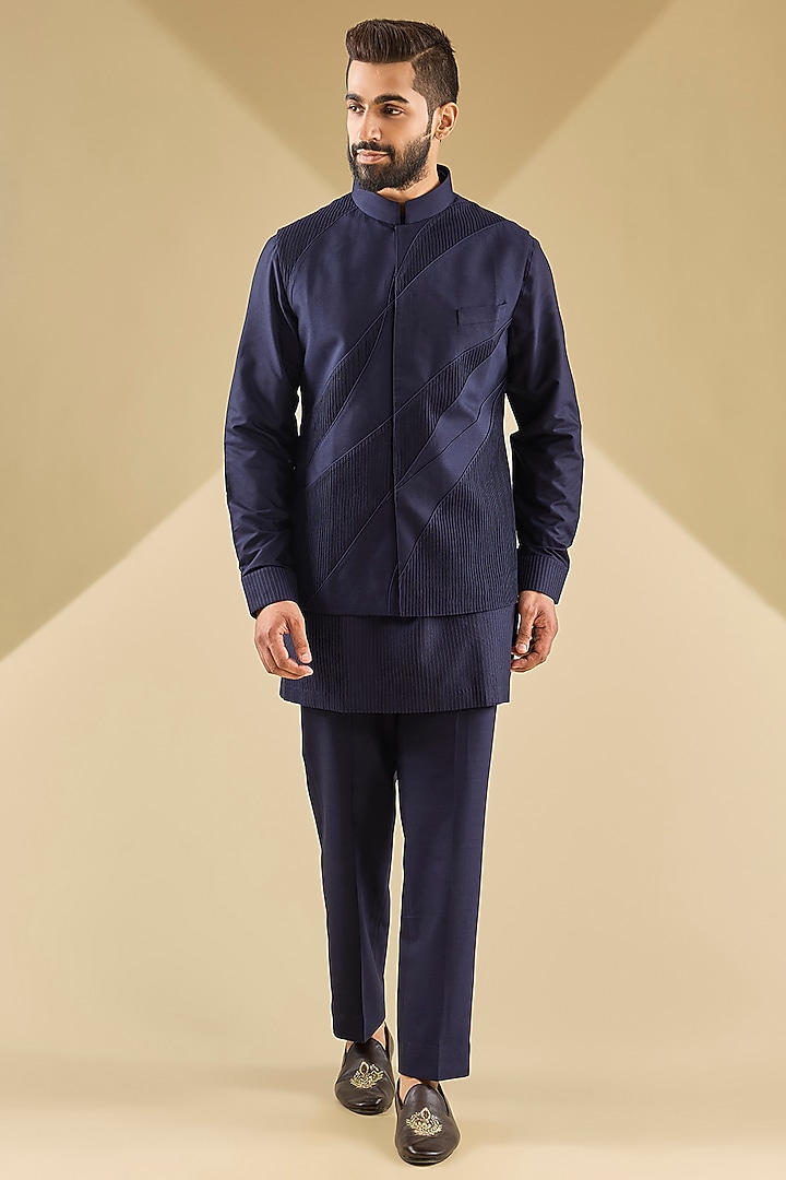 Navy Blue Katan Silk Bundi Set by Abkasa at Pernia's Pop Up Shop