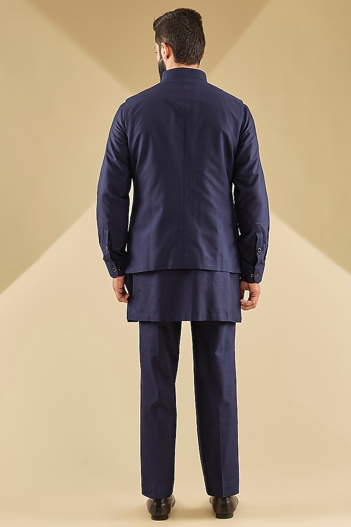 Navy Blue Katan Silk Bundi Set by Abkasa at Pernia's Pop Up Shop