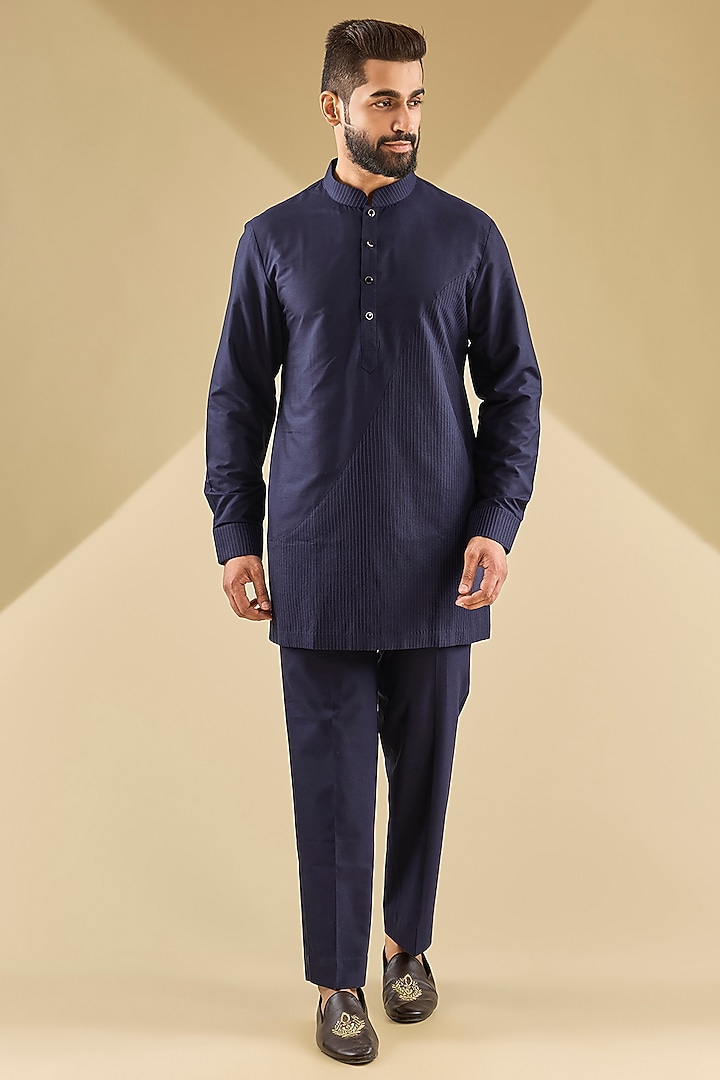 Navy Blue Katan Silk Bundi Set by Abkasa at Pernia's Pop Up Shop
