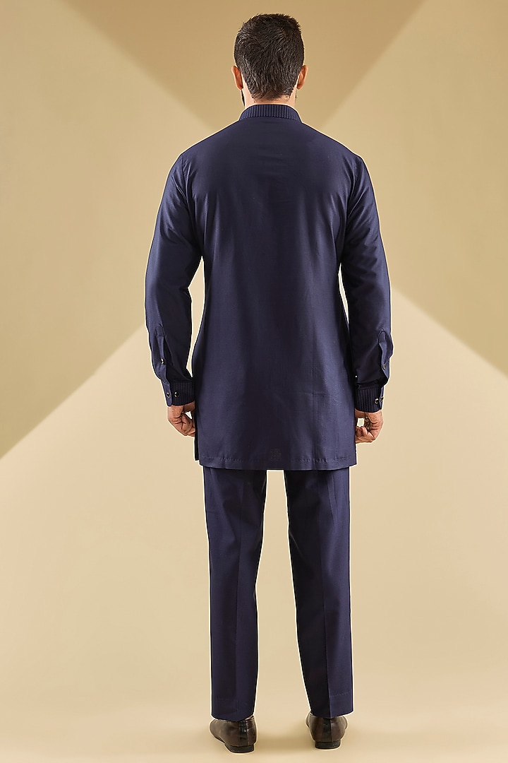 Navy Blue Katan Silk Bundi Set by Abkasa at Pernia's Pop Up Shop