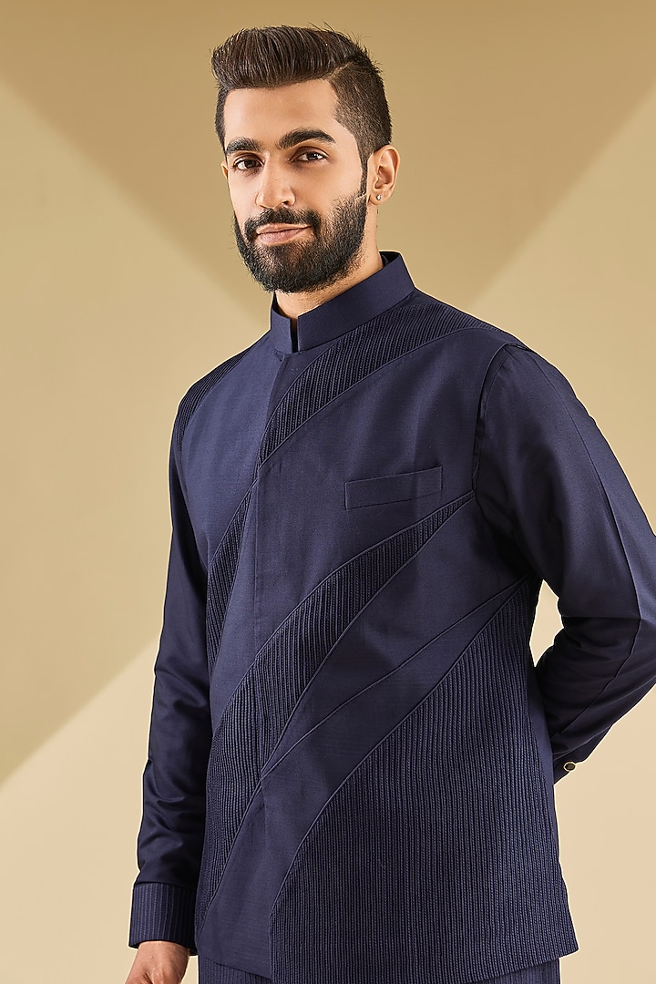 Navy Blue Katan Silk Bundi Set by Abkasa at Pernia's Pop Up Shop