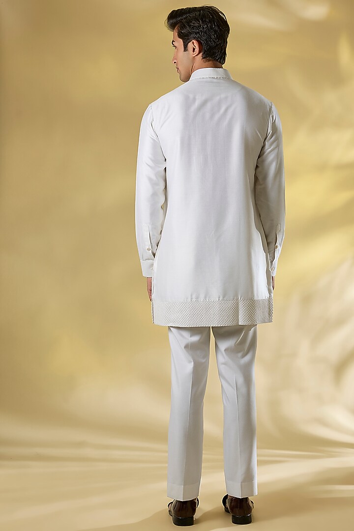 White Dupion Beads Embroidered Nehru Jacket Set by Abkasa at Pernia's Pop Up Shop