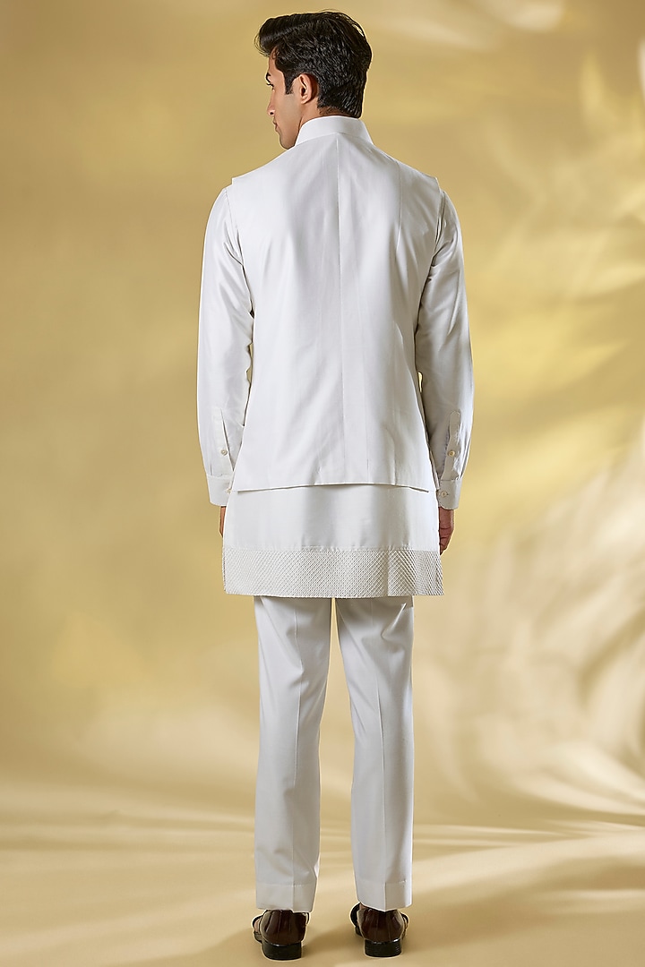 White Dupion Beads Embroidered Nehru Jacket Set by Abkasa at Pernia's Pop Up Shop