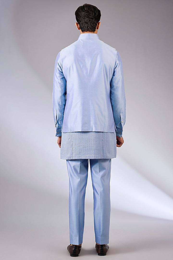 Blue Silk Nehru Jacket Set by Abkasa at Pernia's Pop Up Shop