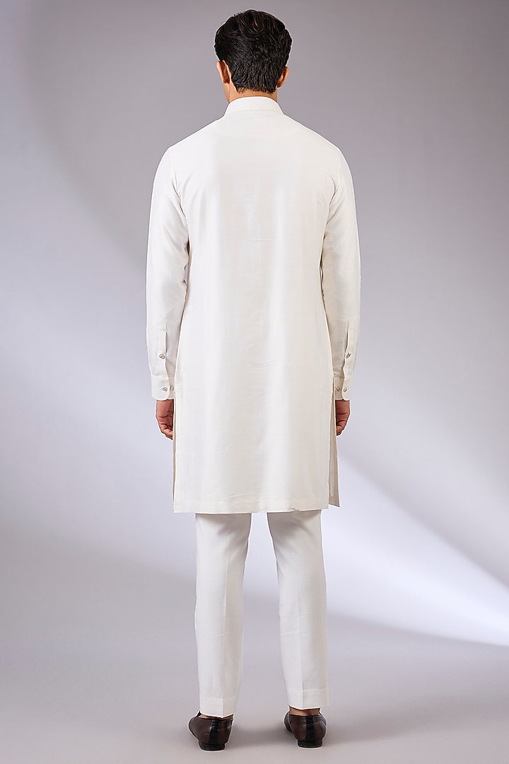 White Silk Nehru Jacket Set by Abkasa at Pernia's Pop Up Shop